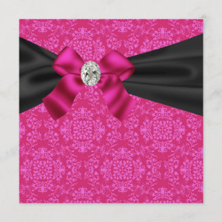 Invitation Carton d'invitation de fête en damas noir rose fuc