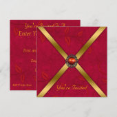 Invitation Carton d'invitation de fête enrubis rouges (Devant / Derrière)