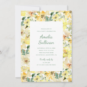 Invitation Carton d'invitation de fête florale aquarelle jaun