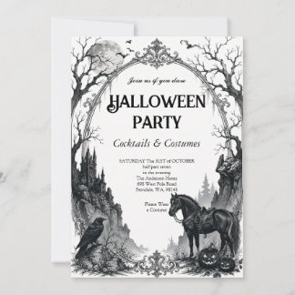 Invitation Carton d'invitation de fête Halloween corbeau goth