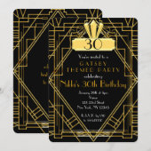 Invitation Carton d'invitation de fête noir et or Art déco (Devant / Derrière)