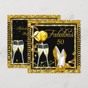 Invitation Carton d'invitation de fête or noir pour les fabul
