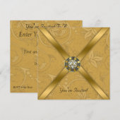 Invitation Carton d'invitation de fête orné de bijoux dorés (Devant / Derrière)