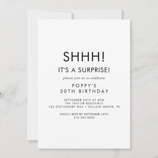 Invitation Carton d'invitation de fête surprise avec typograp (Devant)