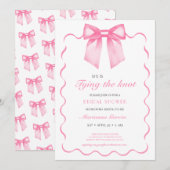 Invitation Carton d'invitation de Fiançailles avec Nœud Rose (Devant / Derrière)