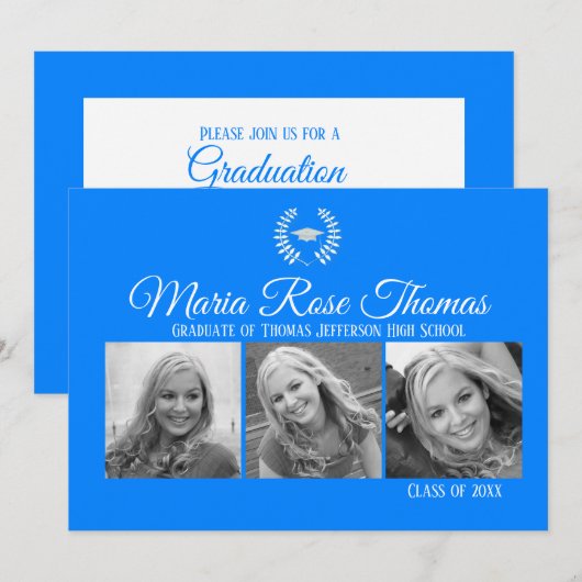 Invitation Carton d'invitation de graduation Azure Cap & Leav (Devant / Derrière)
