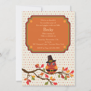 Invitation Carton d'invitation de la chouette de Thanksgiving