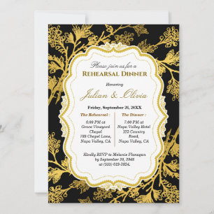 Invitation Carton d'invitation de luxe noir et or pour dîner