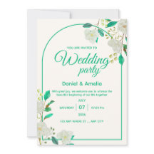 Carton d'invitation de mariage à arche vert menthe