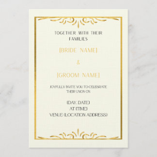 Invitation Carton d'invitation de mariage à cadre doré de lux