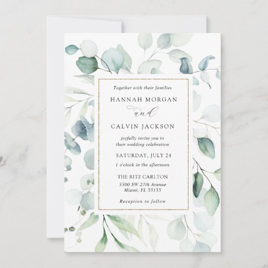Invitation Carton d'invitation de mariage à cadre doré eucaly (Devant)