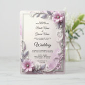 Invitation Carton d'invitation de mariage à cadre floral rose (Debout devant)