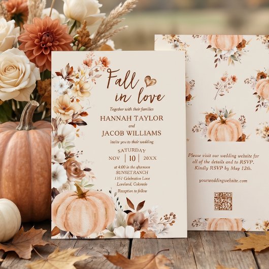 Invitation Carton d'invitation de mariage à code QR Citrouill