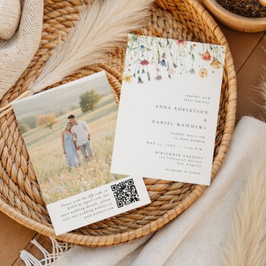 Invitation Carton d'invitation de mariage à code QR Fleur sau
