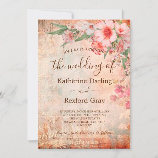 Invitation Carton d'invitation de mariage à code QR floral ro (Devant)