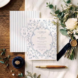 Invitation Carton d'invitation de mariage à crête de toile bl