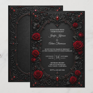 Invitation Carton d'invitation de mariage à dentelle noir rou
