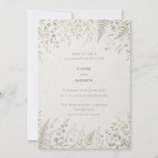Invitation Carton d'invitation de mariage à feuillage vert sa (Devant)