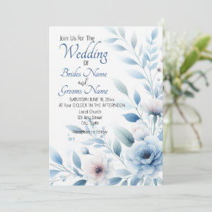 Invitation Carton d'invitation de mariage à fleurs bleues élé