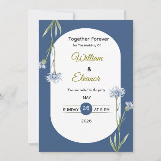 Invitation Carton d'invitation de mariage à fleurs bleues élé