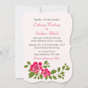 Invitation Carton d'invitation de mariage à fleurs roses et b
