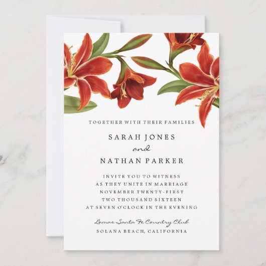 Invitation Carton d'invitation de mariage à la fleur d'amaryl (Devant)