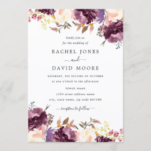 Invitation Carton d'invitation de mariage à la fleur violette