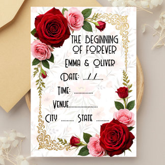 Invitation Carton d'invitation de mariage à la rose rouge rom