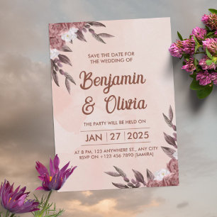 Invitation Carton d'invitation de mariage à l'aquarelle avec
