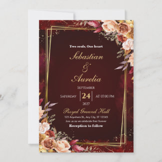 Invitation Carton d'invitation de mariage à l'aquarelle burgu