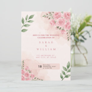 Invitation Carton d'invitation de mariage à l'aquarelle rose