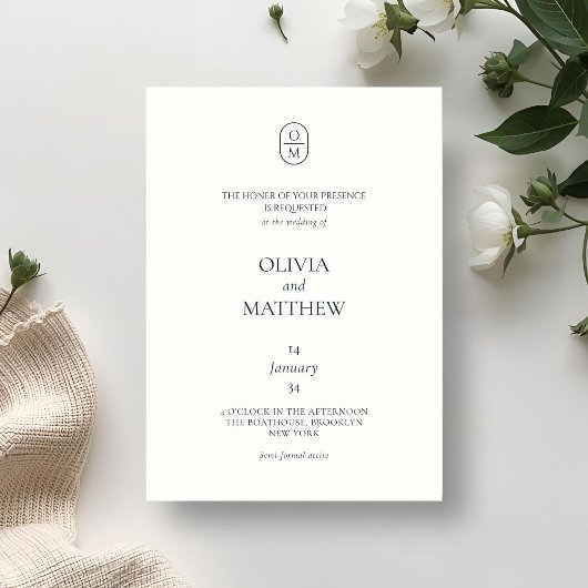 Invitation Carton d'invitation de mariage à monogramme de typ