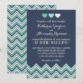 Invitation Carton d'invitation de mariage à motif chevron ble (Devant / Derrière)