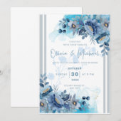 Invitation Carton d'invitation de mariage à motif floral bleu (Devant / Derrière)