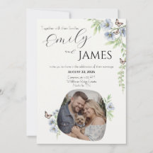 Carton d'invitation de mariage à motif floral bleu