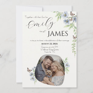 Invitation Carton d'invitation de mariage à motif floral bleu