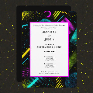 Invitation Carton d'invitation de mariage à motif néon Rétro