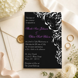 Invitation Carton d'invitation de mariage à motif noir et bla