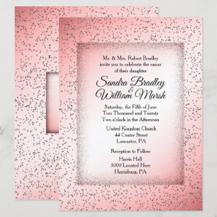 Invitation Carton d'invitation de mariage à paillettes Rose P
