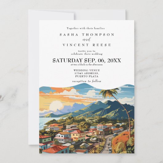 Invitation Carton d'invitation de mariage à Puerto Plata Rétr (Devant)