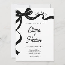 Carton d'invitation de mariage à ruban noir modern