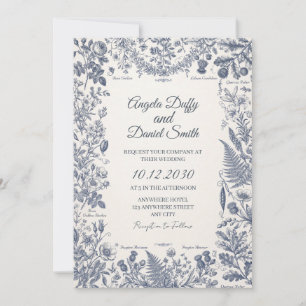 Invitation Carton d'invitation de mariage à toile de Jouy ble