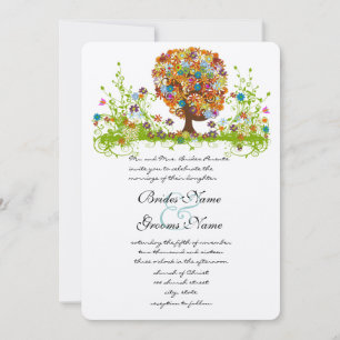Invitation Carton d'invitation de mariage Arbre d'amour à fle