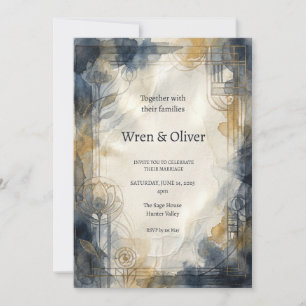 Invitation Carton d'invitation de mariage Art déco floral aqu