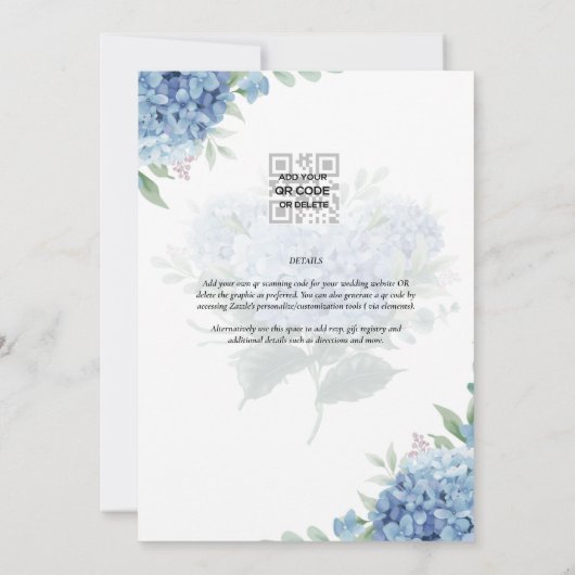 Invitation Carton d'invitation de mariage au code QR Hydrange (Dos)