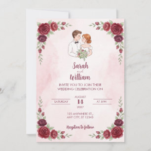 Invitation Carton d'invitation de mariage au couple illustré