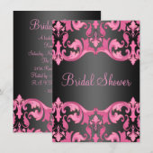 Invitation Carton d'invitation de mariage au damas noir/rose (Devant / Derrière)