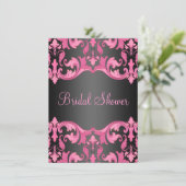 Invitation Carton d'invitation de mariage au damas noir/rose (Debout devant)