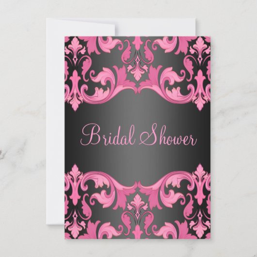 Invitation Carton d'invitation de mariage au damas noir/rose (Devant)