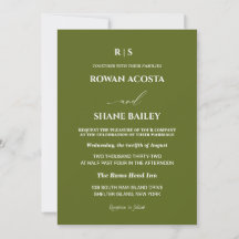 Carton d'invitation de mariage au monogramme vert 